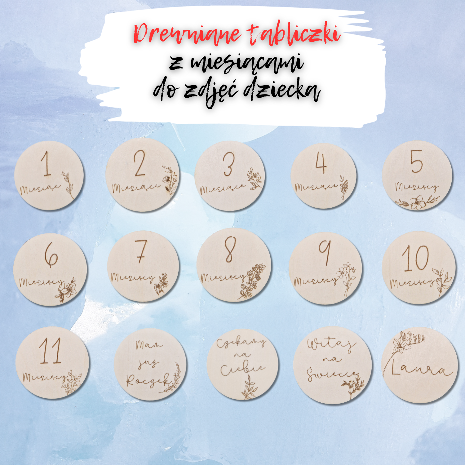 Drewniane tabliczki z miesiącami do zdjęć dziecka - obrazek 4