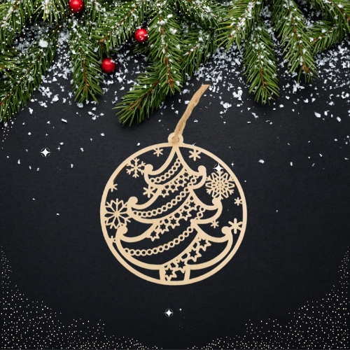 Bombka drewniana choinka i śnieżnynki B001 - obrazek 2