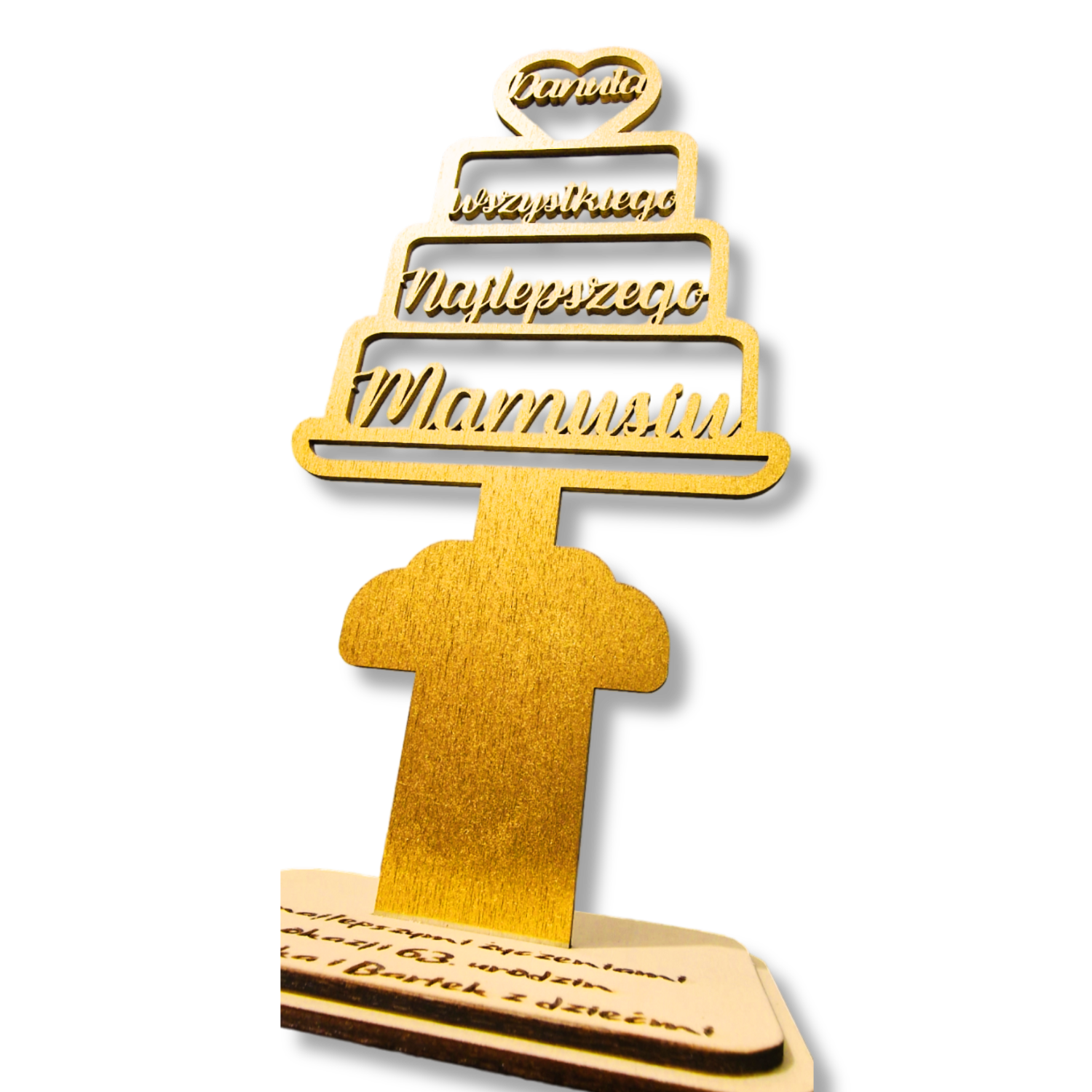 Statuetka "Wszystkiego najlepszego, Mamusiu" z Personalizacją - złota - obrazek 3