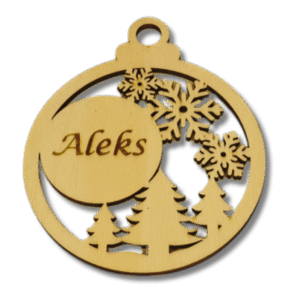 personalizowana bombka drewniana - śnieżynki