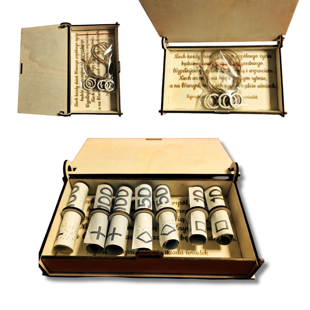 Drewniane pudełko na pieniądze - urodziny, komunia, ślub - obrazek 4