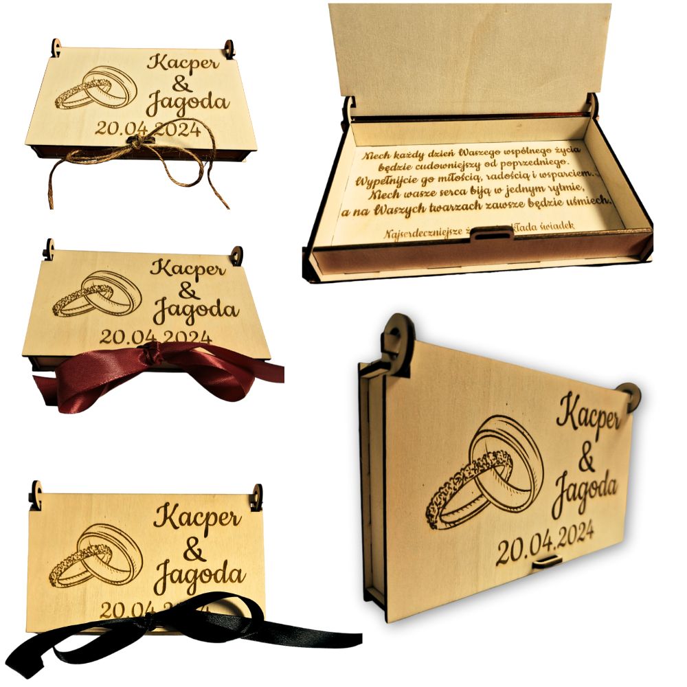 Drewniane pudełko na pieniądze - urodziny, komunia, ślub - obrazek 3