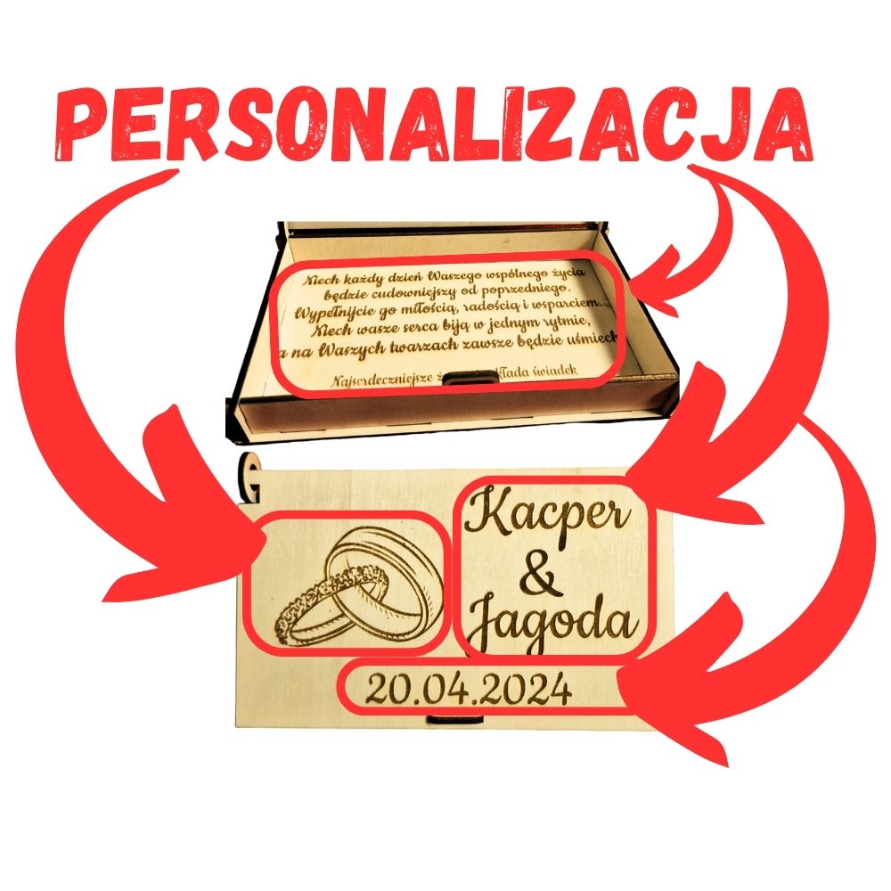 Drewniane pudełko na pieniądze - urodziny, komunia, ślub - obrazek 6