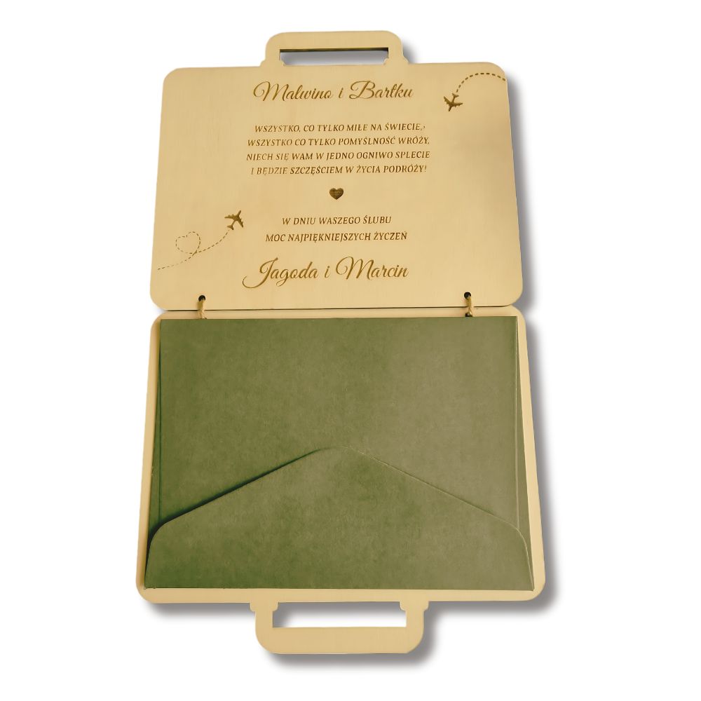 Kartka na pieniądze "walizka" z grawerem - Ślub, Wesele - prezent - obrazek 6