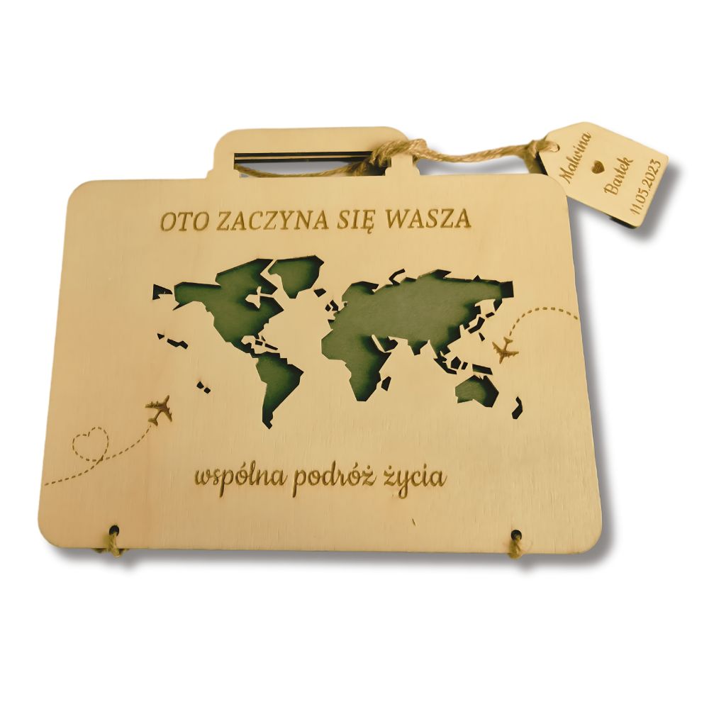 Kartka na pieniądze "walizka" z grawerem - Ślub, Wesele - prezent - obrazek 3