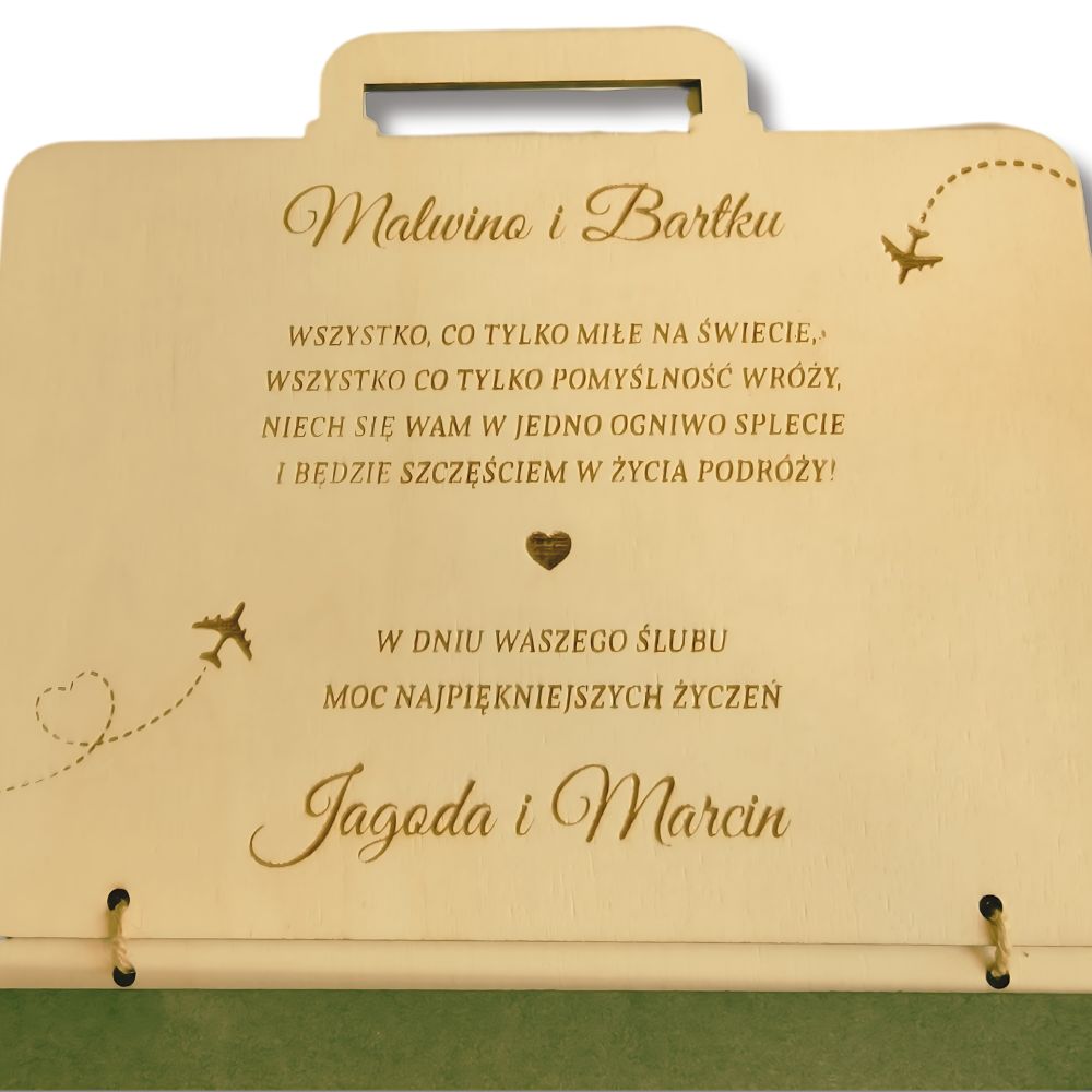 Kartka na pieniądze "walizka" z grawerem - Ślub, Wesele - prezent - obrazek 7