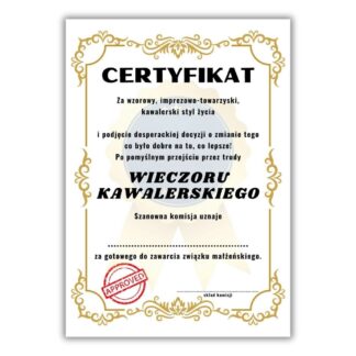 Certyfikat Wieczór kawalerski