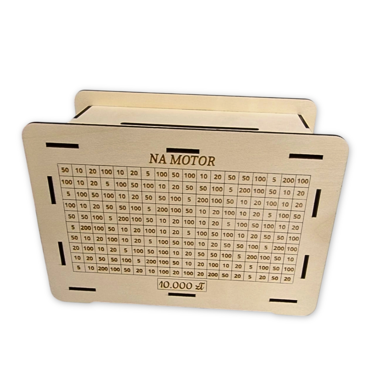 Skarbonka wykreślana. Grawerowana z dowolnym tekstem i kwotą wykreślanką