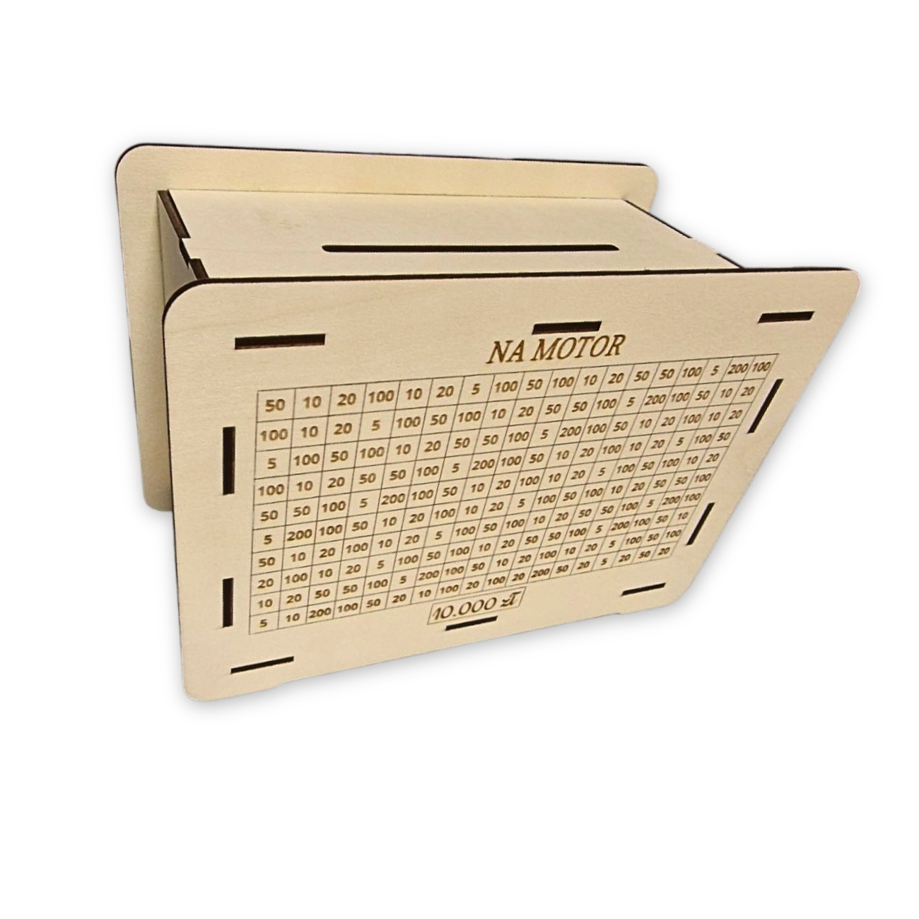 Skarbonka wykreślana. Grawerowana z dowolnym tekstem i kwotą wykreślanką