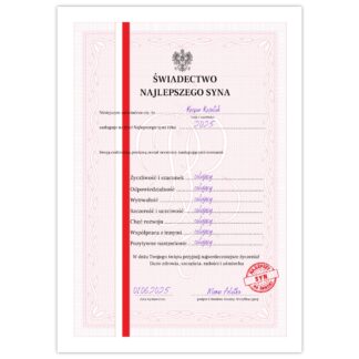 Świadectwo najlepszego syna - dyplom - prezent