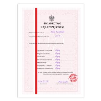 Świadectwo najlepszej córki - dyplom - prezent