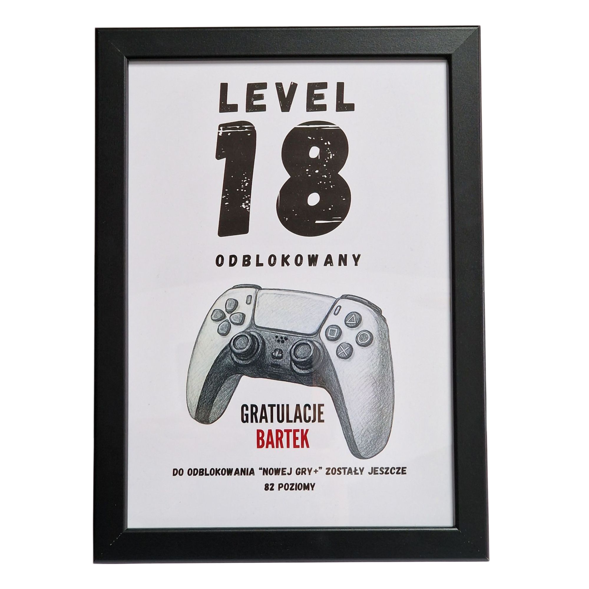 personalizowany plakat A4 w ramce - prezent urodzinowy LEVEL